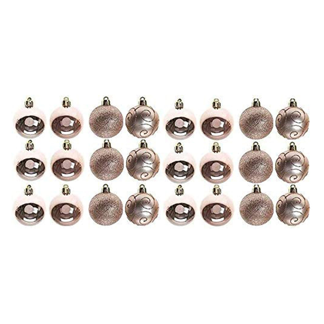 Rose Gold Tree Decorations, Set of 24 5cm Round Baubles
