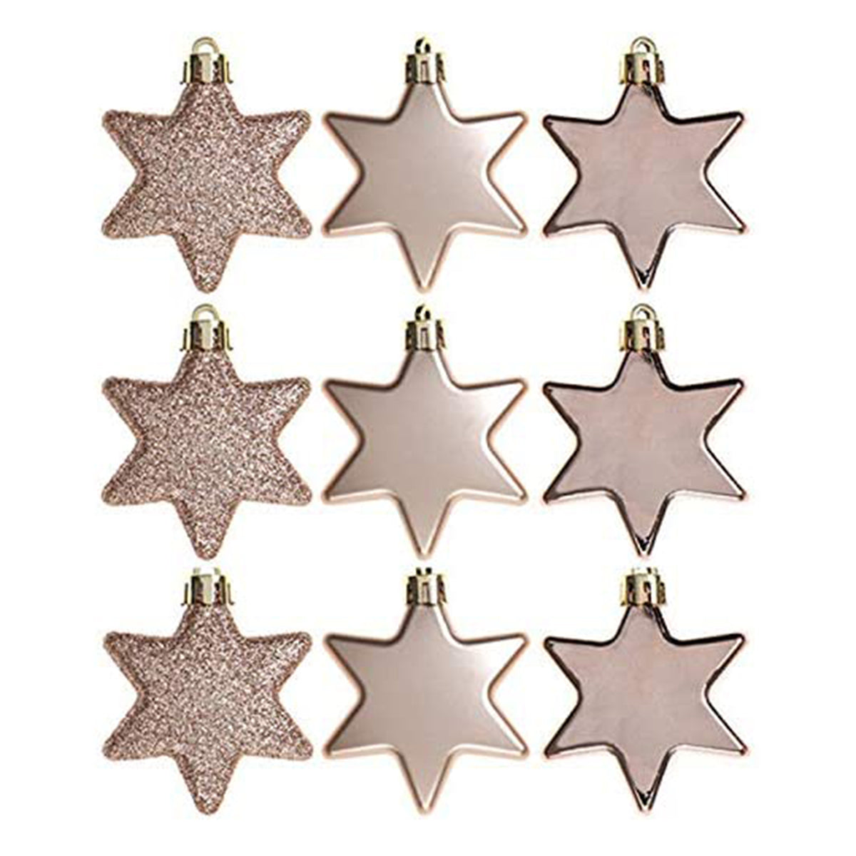Rose Gold Tree Decorations, Set of 9 5cm Star Baubles