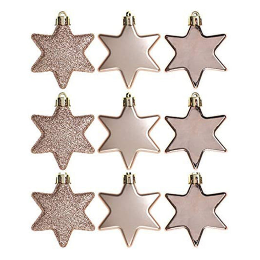 Rose Gold Tree Decorations, Set of 9 5cm Star Baubles