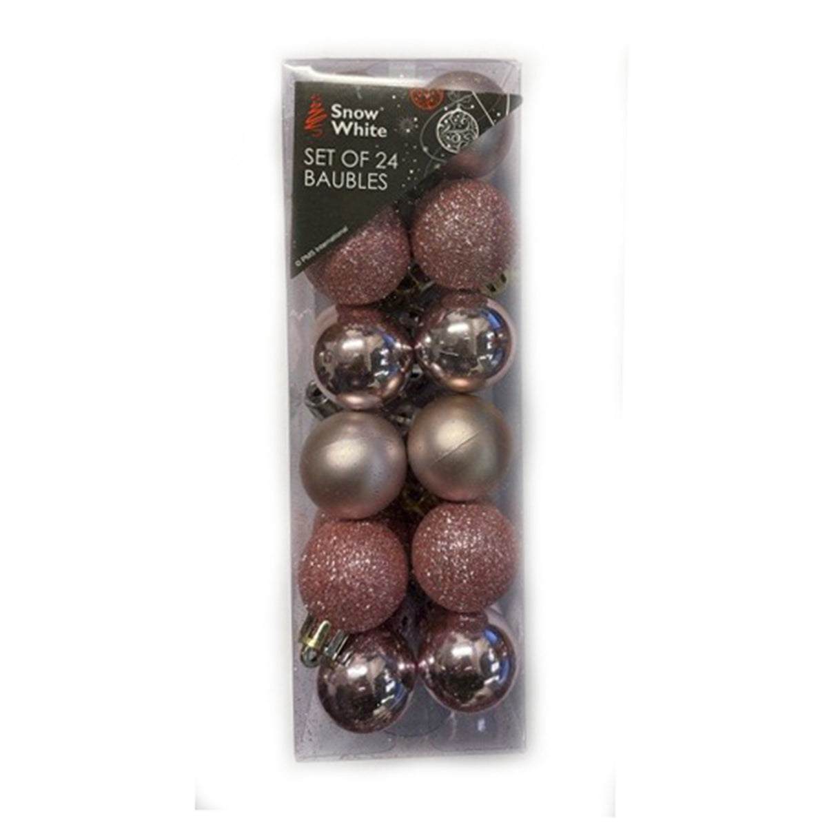 Rose Gold Blush Pink Tree Decorations, Set of 24 2.5cm Mini Round Baubles