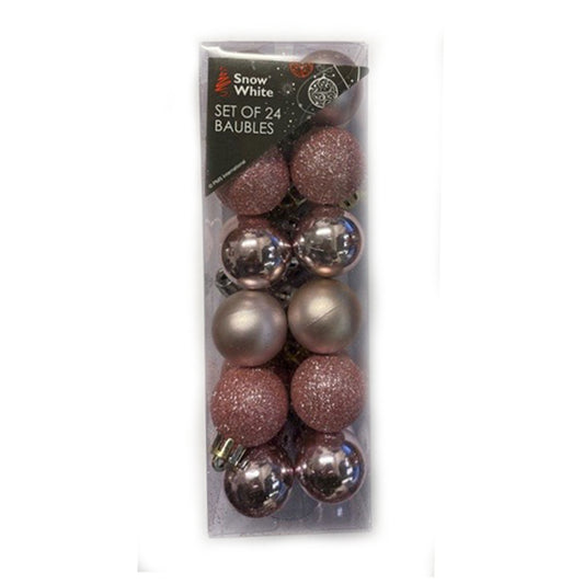 Rose Gold Blush Pink Tree Decorations, Set of 24 2.5cm Mini Round Baubles