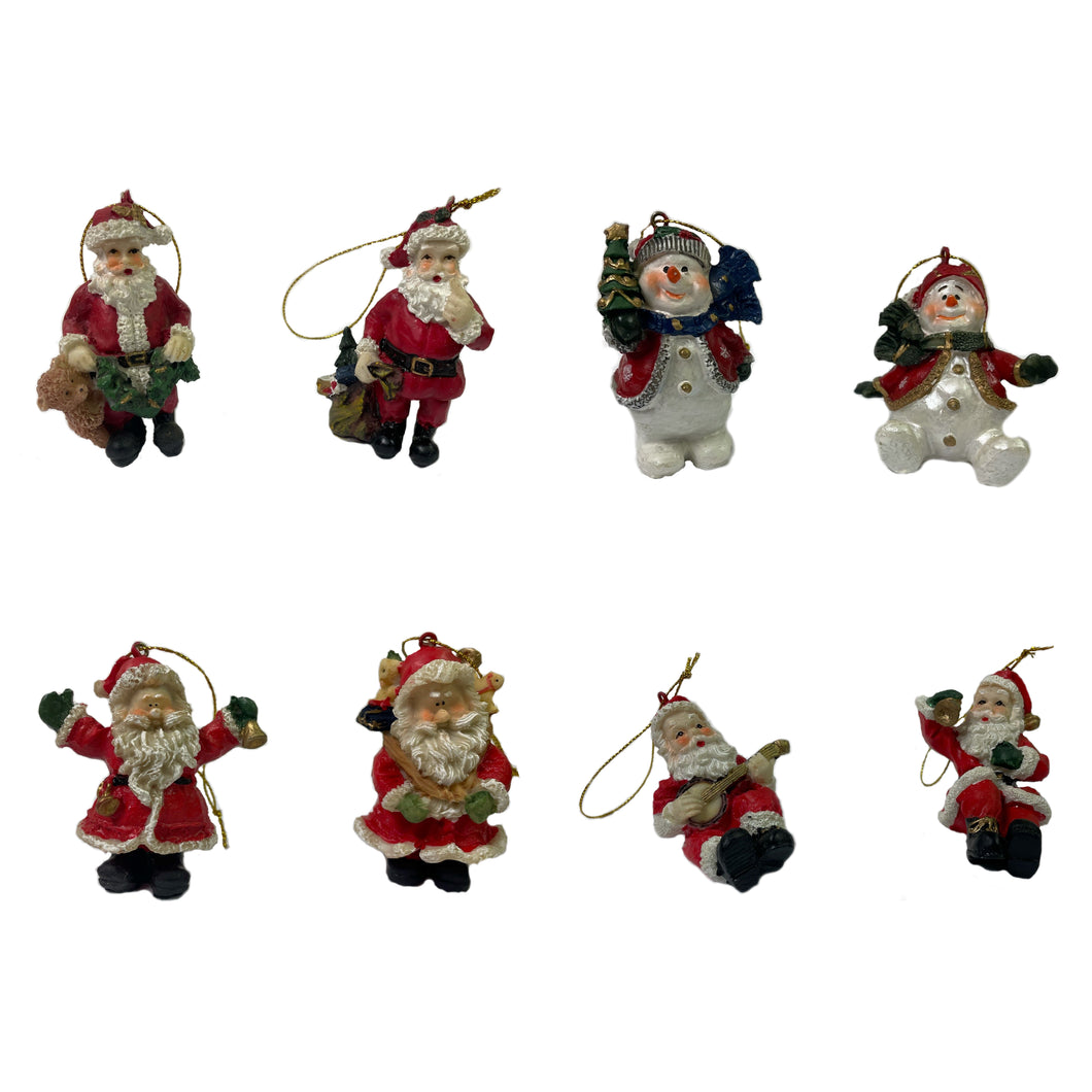 Vintage Style Santa and Snowman Hanging Ornamental Hand Painted Christmas Baubles Traditional Look Figurines
