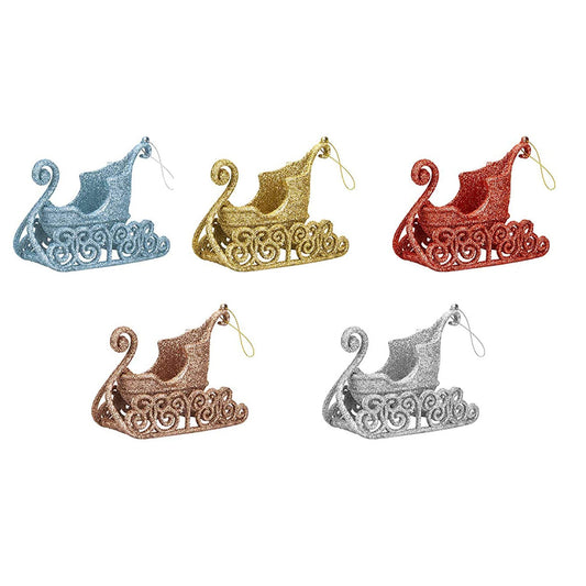 Glitter Sleigh Hanging Christmas Tree Decoration in Red, Gold, Blue, Silver, or Rose Gold