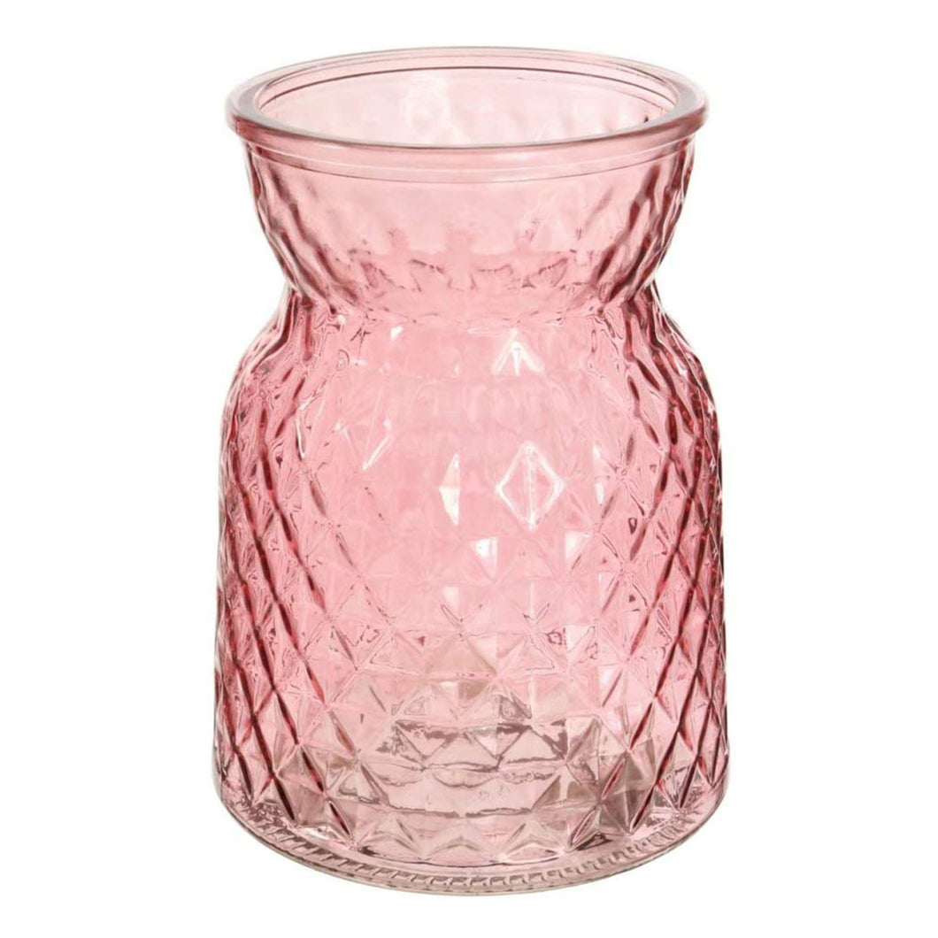 Small Modern Shaped Vase Lattice Texture Glass Vase 13cm x 9cm, Pastel Pink, Green, or Clear