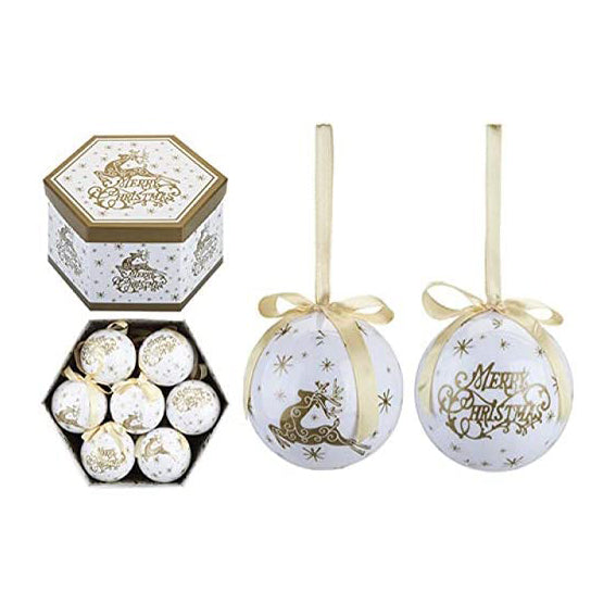 White and Gold Stag Design Baubles in Gift box 14 Polyfoam 3