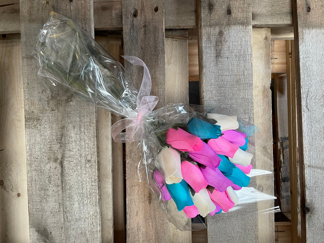 Bouquet Of 24 Mixed Pastel Wooden Roses - Sugared Almond