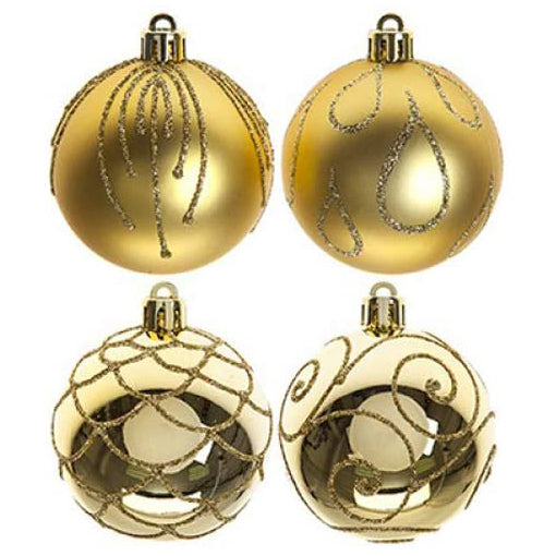 Pack of 9 Luxury 6cm Baubles, Matt and Shiny with Glitter Swirl Detail, Choose Red, Silver, Gold, or Rose gold