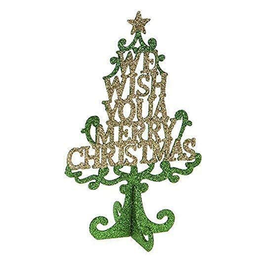 Tabletop Christmas Glitter Tree Decoration with Message 25cm Tall Decorative Xmas Tree Sign in Silver, Gold, or Red