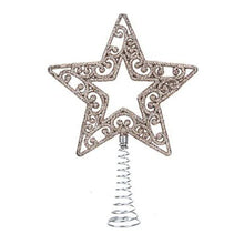 Load image into Gallery viewer, Medium Glitter Christmas Star Tree Topper with Spring Base 14cm Tall in White, Gold, Blue, Silver, or Rose Gold
