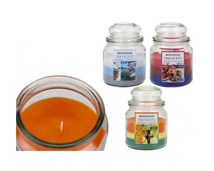 Trio Scent 15oz Layered Jar Candle in 3 Fragrances - Zesty Citrus, Berry Desserts, or Coastal Calm