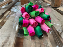 Load image into Gallery viewer, Bouquet Of 24 Mixed Green and Pink Wooden Roses - Tropical
