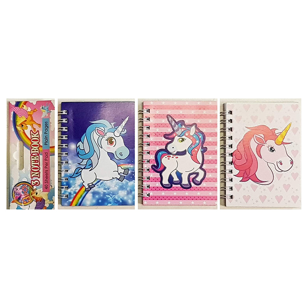 Unicorn Note Book Set of 3 Spiral Bound Note Pads with Magical Unicorn Images