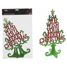 Load image into Gallery viewer, Tabletop Christmas Glitter Tree Decoration with Message 35cm Tall Decorative Xmas Tree Sign
