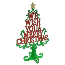 Load image into Gallery viewer, Tabletop Christmas Glitter Tree Decoration with Message 35cm Tall Decorative Xmas Tree Sign
