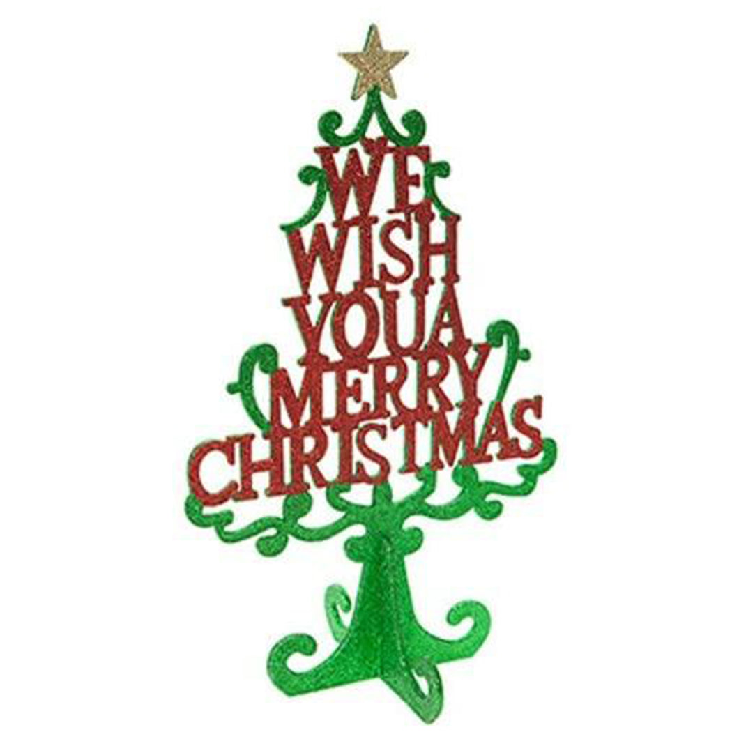 Tabletop Christmas Glitter Tree Decoration with Message 35cm Tall Decorative Xmas Tree Sign