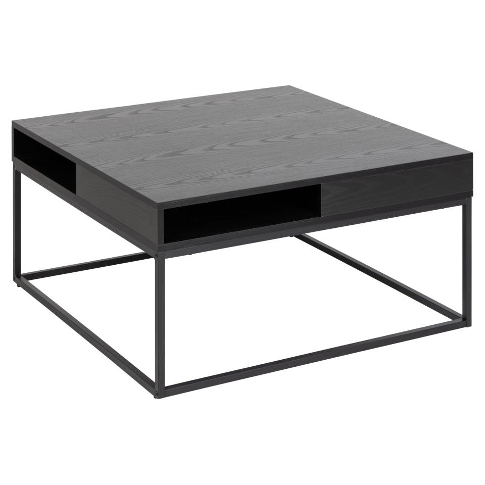 Willford Black Spacious Storage Coffee Table With Shelf And Drawer 80cm
