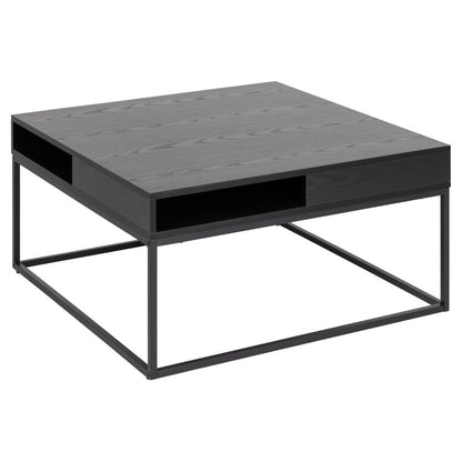 Willford Black Spacious Storage Coffee Table With Shelf And Drawer 80cm