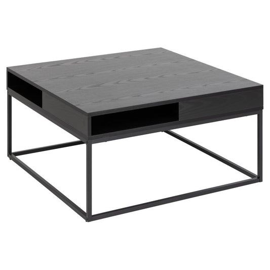 Willford Black Spacious Storage Coffee Table With Shelf And Drawer 80cm
