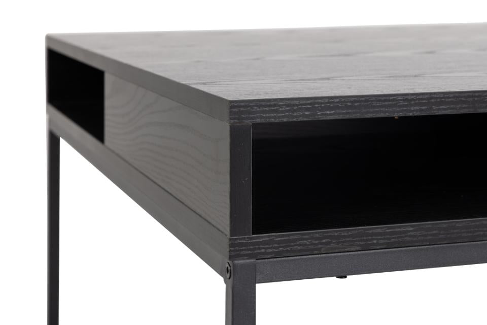 Willford Black Spacious Storage Coffee Table With Shelf And Drawer 80cm
