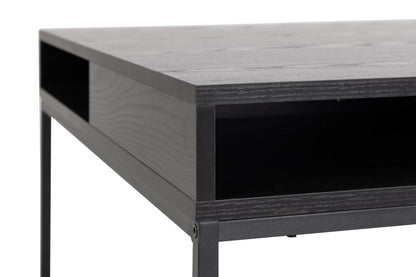 Willford Black Spacious Storage Coffee Table With Shelf And Drawer 80cm