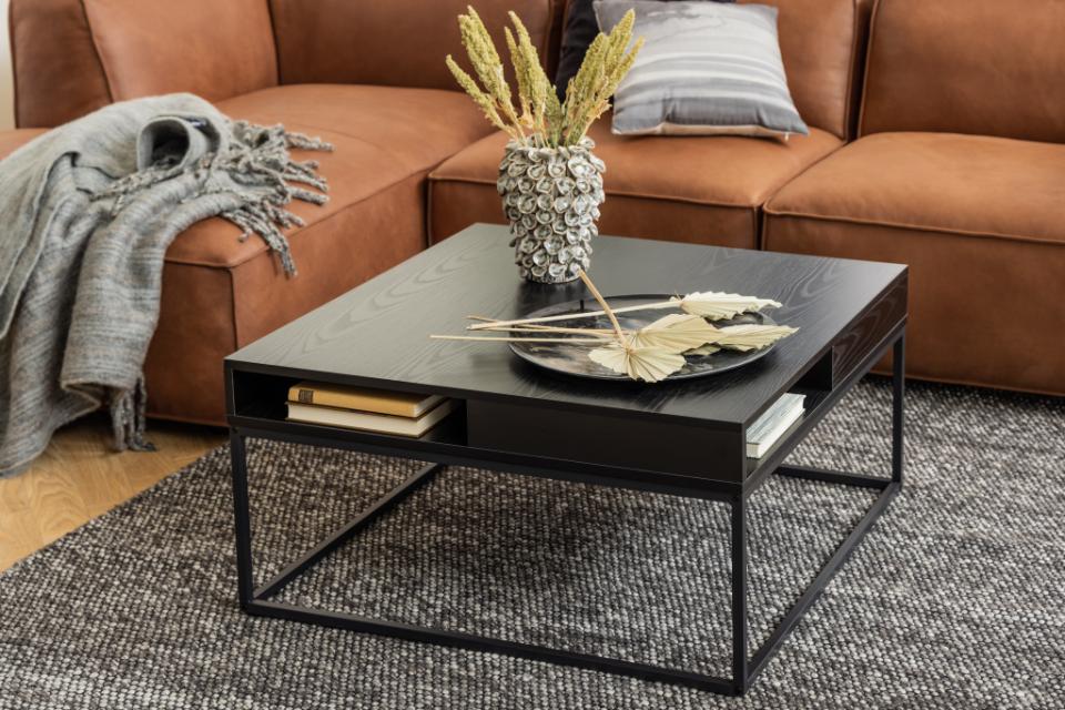 Willford Black Spacious Storage Coffee Table With Shelf And Drawer 80cm