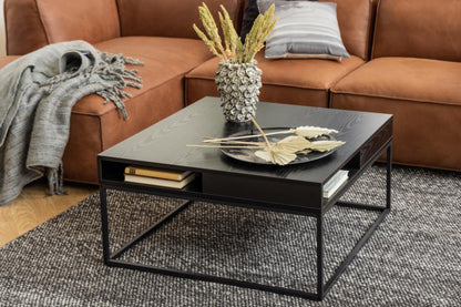 Willford Black Spacious Storage Coffee Table With Shelf And Drawer 80cm
