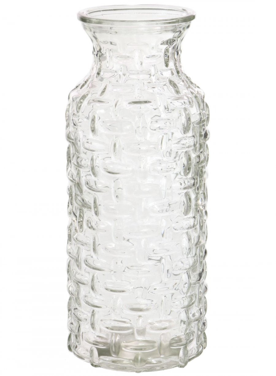 Bottle Shaped Vase Woven Texture Glass For Flowers, Stems or Floral Bouquet 25cm x 6cm, Clear, Smoked, Charcoal Or Green