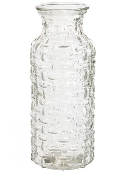 Bottle Shaped Vase Woven Texture Glass For Flowers, Stems or Floral Bouquet 25cm x 6cm, Clear, Smoked, Charcoal Or Green