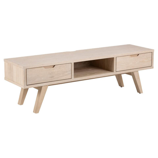 A-Line Long TV Unit With 2 Drawers And Shelf In White Oiled Oak 1.5m 150x40x45cm