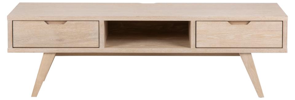 A-Line Long TV Unit With 2 Drawers And Shelf In White Oiled Oak 1.5m 150x40x45cm