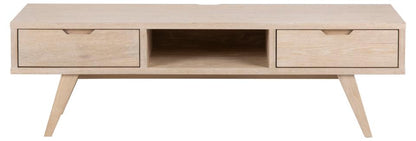 A-Line Long TV Unit With 2 Drawers And Shelf In White Oiled Oak 1.5m 150x40x45cm