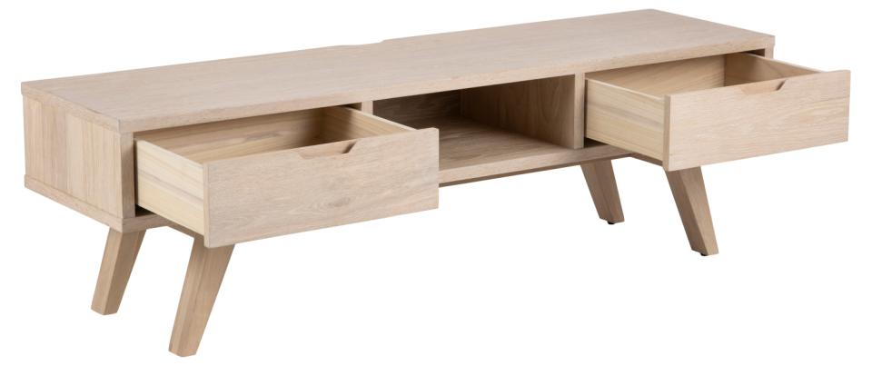 A-Line Long TV Unit With 2 Drawers And Shelf In White Oiled Oak 1.5m 150x40x45cm