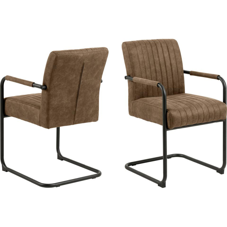 Adele Designer Dining Chair With Armrest Pocket Springs And Vertical Stitching, Set Of 2 Chairs