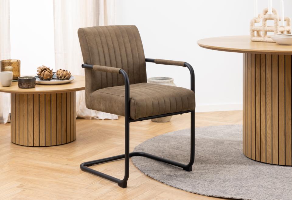 Adele Designer Dining Chair With Armrest Pocket Springs And Vertical Stitching, Set Of 2 Chairs