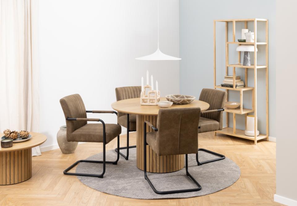 Adele Designer Dining Chair With Armrest Pocket Springs And Vertical Stitching, Set Of 2 Chairs