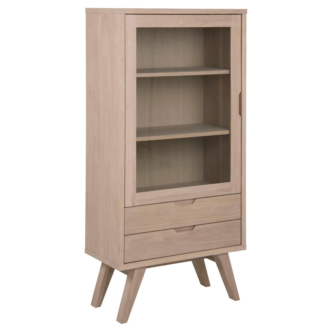 A-Line Deluxe Display Cabinet White Oak With Glass Door And 2 Storage Drawers 72x36x145cm