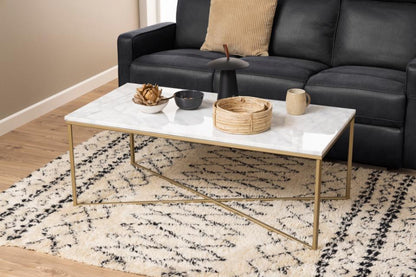 Alisma Rectangle Marble Coffee Table With Brass Base 120 x 60 cm