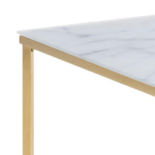 Load image into Gallery viewer, Alisma Coffee Table With Gold Regal Base Square White Marble Look Glass  80cm
