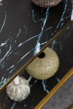 Load image into Gallery viewer, Gold Alisma Console Table With Black Marble Look Glass Top 79.5x26x80.5cm
