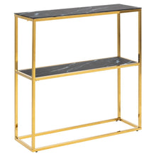 Load image into Gallery viewer, Gold Alisma Console Table With Black Marble Look Glass Top 79.5x26x80.5cm
