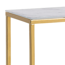 Load image into Gallery viewer, Gold Alisma Console Table With White Marble Look Glass Top 79.5x26x80.5cm
