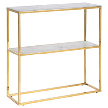 Load image into Gallery viewer, Gold Alisma Console Table With White Marble Look Glass Top 79.5x26x80.5cm
