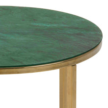 Load image into Gallery viewer, Alisma Round Side Table In Green Glass Marble With Gold Metal Base 50cm
