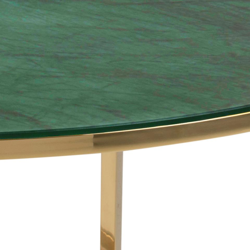 Alisma Large Round Glass Coffee Table Green Marble Print With Golden Frame 80cm