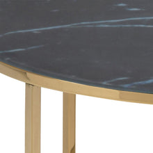 Load image into Gallery viewer, Alisma Designer Coffee Table Gold Metal Frame Black Marble Print Top 80cm
