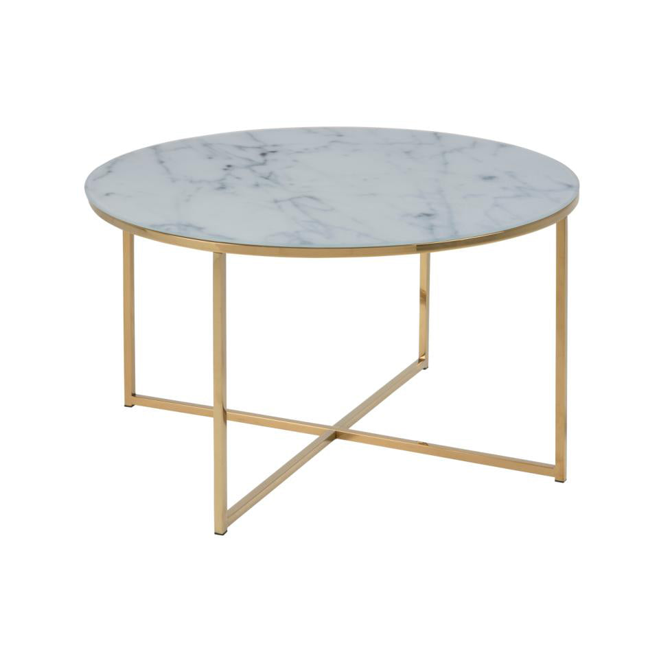 Alisma Coffee Table With White Marble Look Top And Gold Metal Frame 80cm