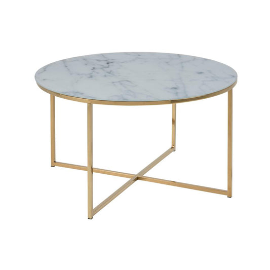 Alisma Coffee Table With White Marble Look Top And Gold Metal Frame 80cm