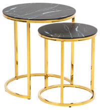 Load image into Gallery viewer, Alisma Deluxe Nest Of Tables Black Marble Glass Top And Metal Base 45cm 35cm
