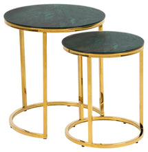 Load image into Gallery viewer, Alisma Deluxe Nest Of Tables Green Marble Glass Top And Metal Base 45cm 35cm
