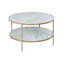 Load image into Gallery viewer, Alisma Designer White Glass Marble Coffee Table With Shelf And Gold Metal Frame 80cm
